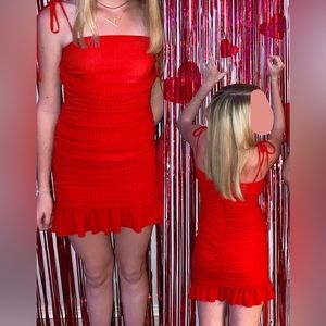 Lovers and Friends Ruched Tie Mini Dress in Red